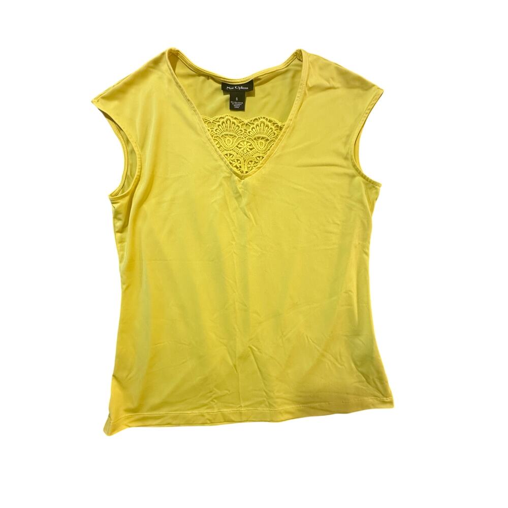 Nue Options Women’s Yellow Lace Inset V-Neck Sleeveless Top Size S Small